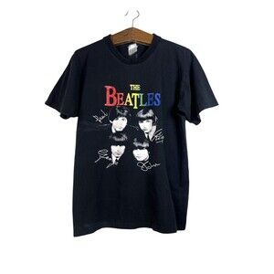 The Beatles HIS Signatures T Shirt Single Sided Faces Signatures Y2K Size Large